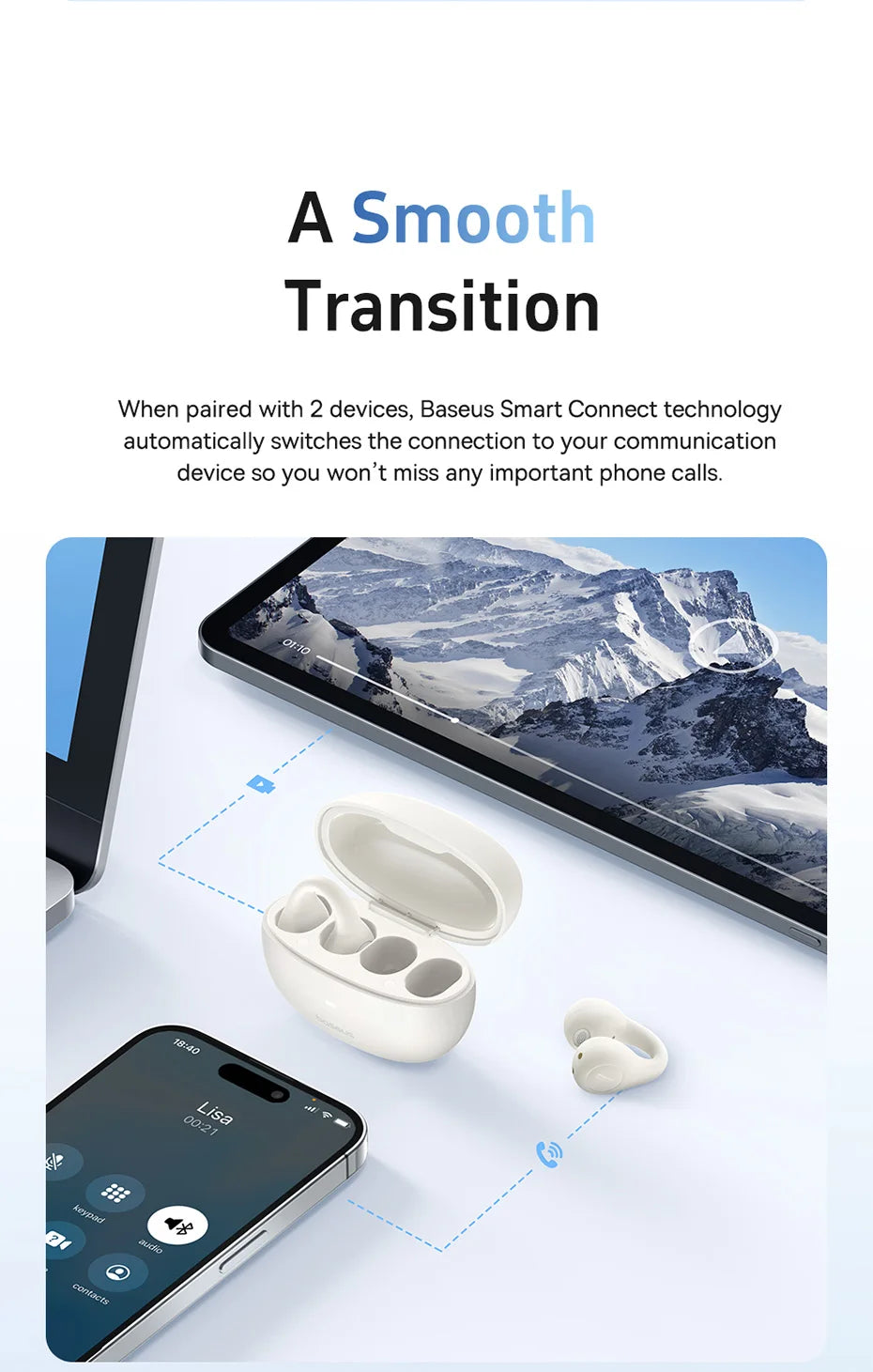 Baseus AirGo AS01 Wireless Headphones Ear clip Earphones Bluetooth 5.3  2MIc ENC HD Call Noise Reduction Earbuds Sports Earbuds