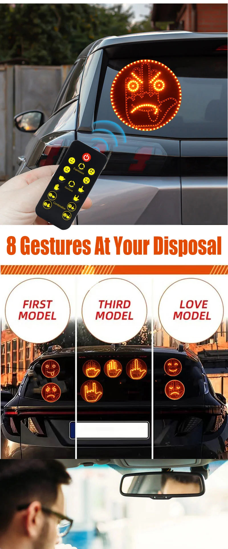 Car Expression Remote Control Led Lighting Road Rage Middle Finger Gesture Palm Light Accessories