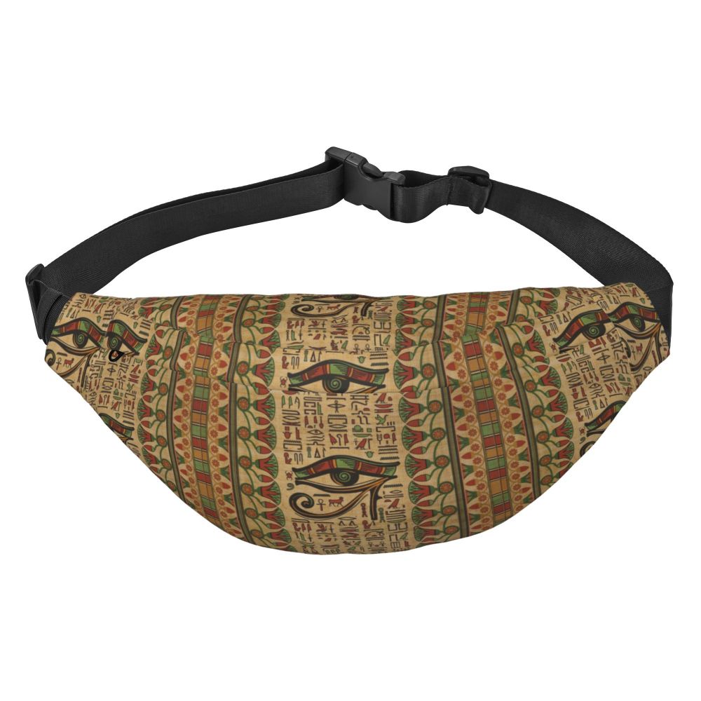 Ancient Gold Pharaoh Egypt King Tut Fanny Bag Custom Egyptian Hieroglyphic Sling Crossbody Waist Pack Hiking Phone Money Pouch