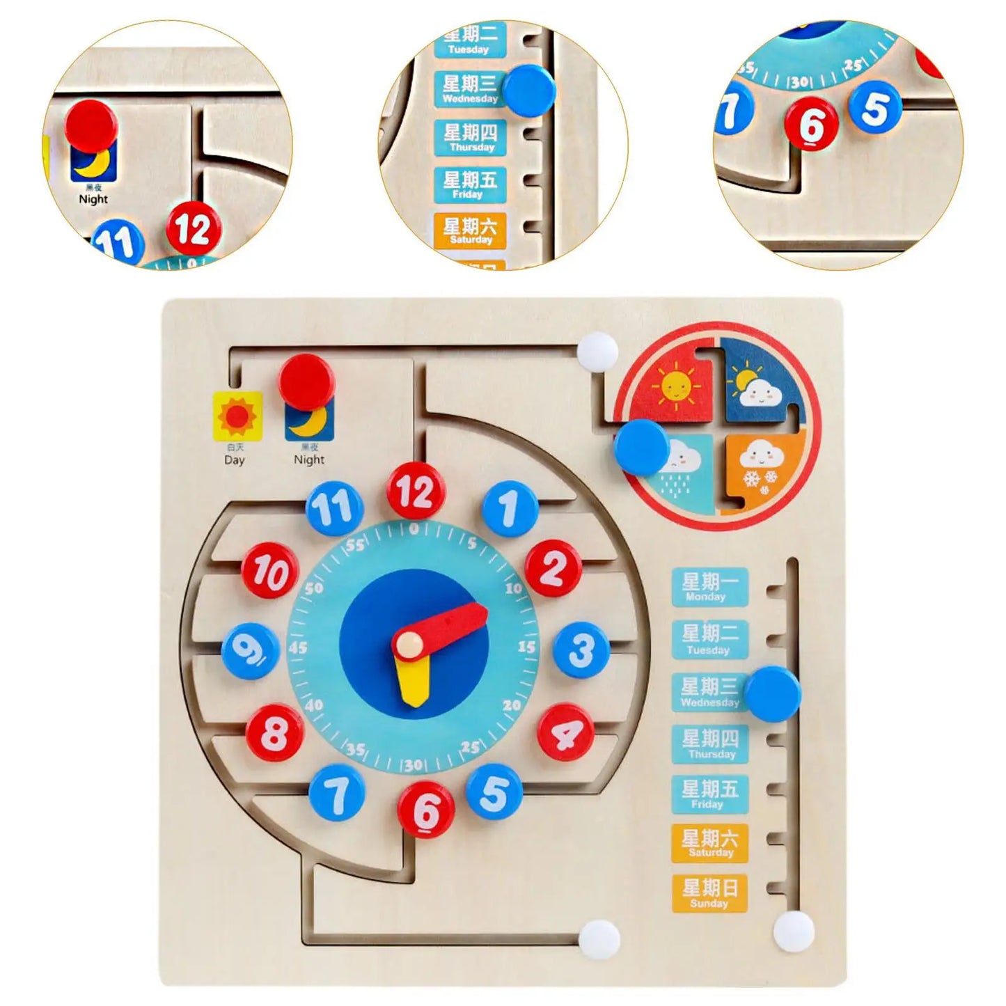 Busy Board Wooden Toys Educational Board Telling Time Life Skills Training Games Wooden Montessori Weather Board for Children