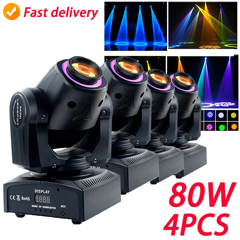 2024 LED Lights DJ Disco Shaking Head Flash 1/2/4PC 80W Moving Head Spotlight Pattern Lights Bar Club Performance Event Ballroom