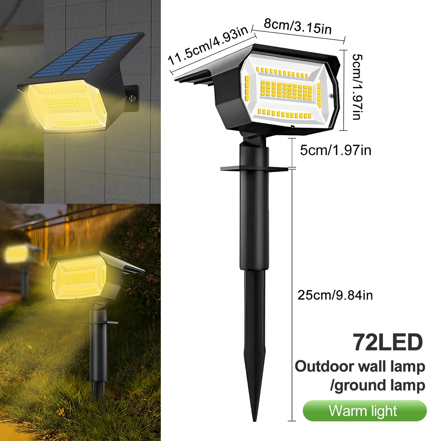 72/68 LED Solar Landscape Lights Outdoor IP65 Waterproof Solar Light with 3 Modes Solar Garden Spotlight for Yard Lawn Walkway