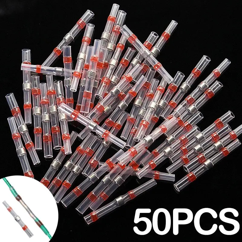 50PCS Heat Shrinkable Wire Connectors SST21 Waterproof Sleeve AWG22-18 Butt Electrical Splice Tinned Solder Seal Terminal