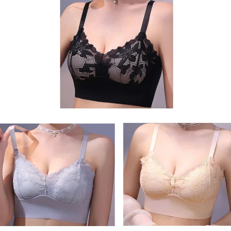 3pcs Ice Silk Seamless Lace Bra No Steel Ring Comfortable Large Size Bra vest bra Gather Anti Sagging Underwear