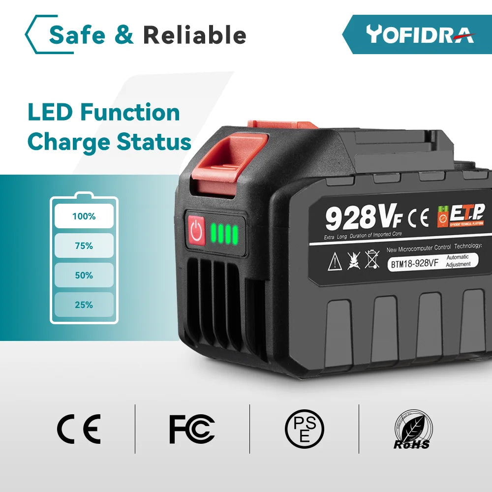 20V Rechargeable Lithium Battery EU Plug 15000mAh.928VF 22500mAh.Battery Capacity Indicator.for Chainsaw Electric Drill