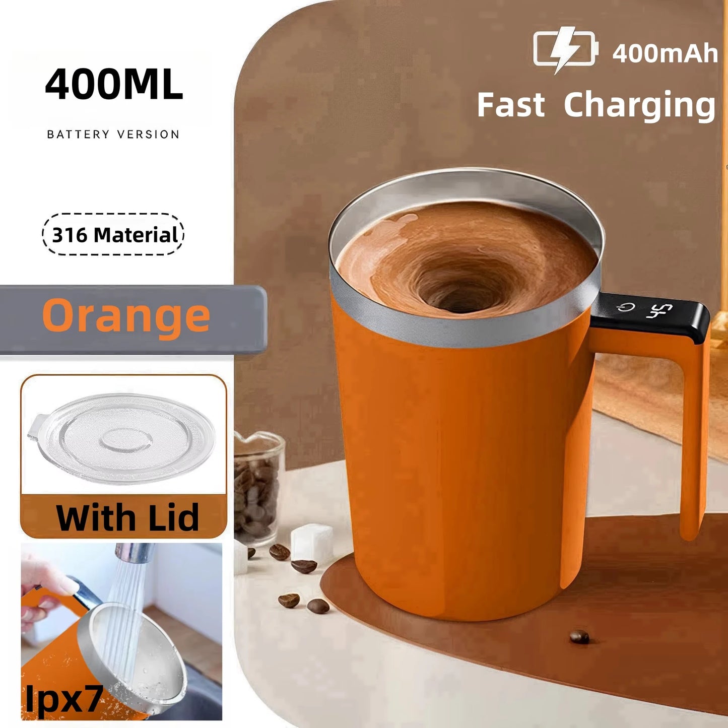 380ML Mini Electric Coffee Self Mixing Mug IP67 Waterproof Food Safe Coffee Mug USB Rechargeable Automatic Magnetic Cup For Tea