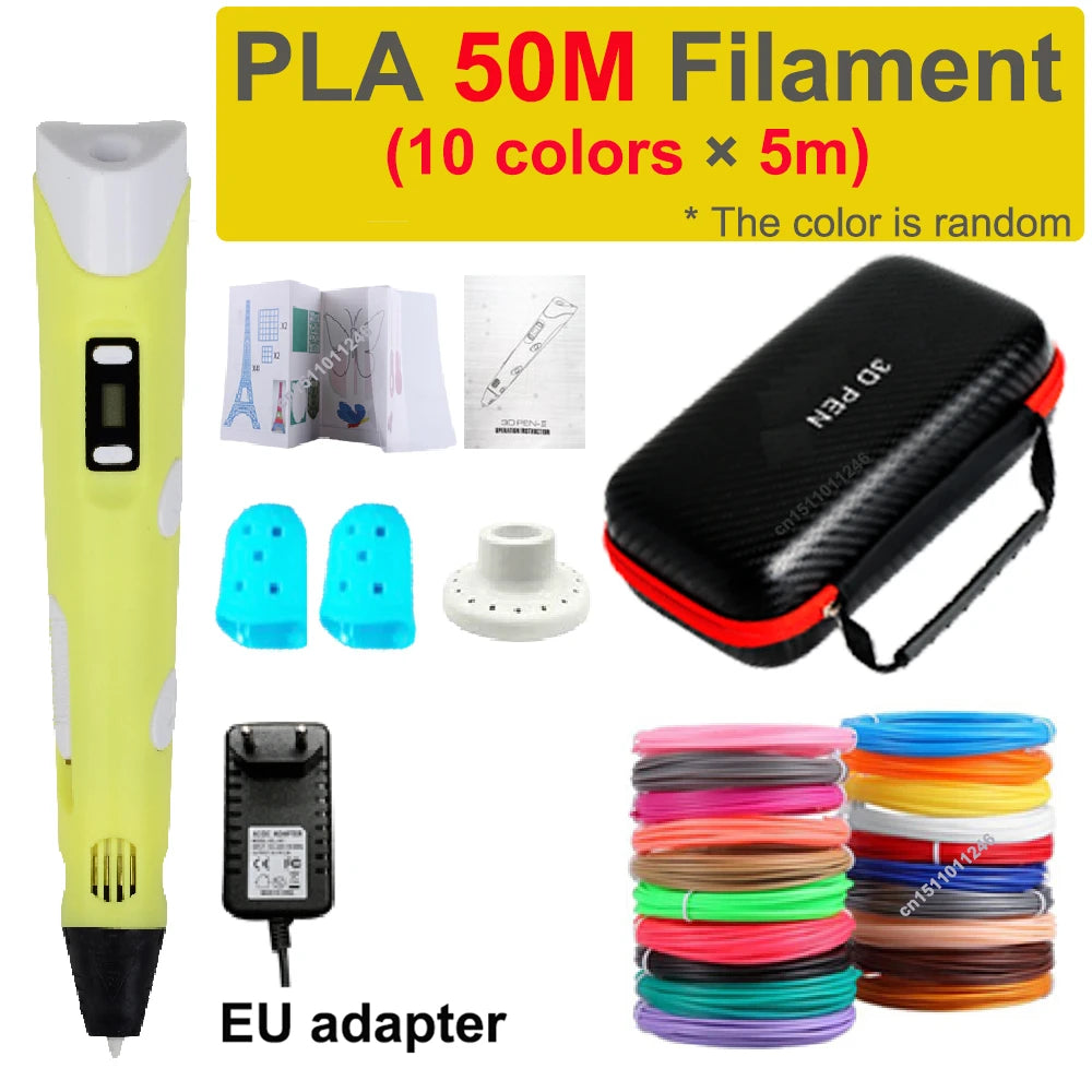 3D Printing Pen Children 3D Pen DIY Drawing Pens PLA Filament Birthday Christmas Boys Girls Gift For Kids With Travel Case