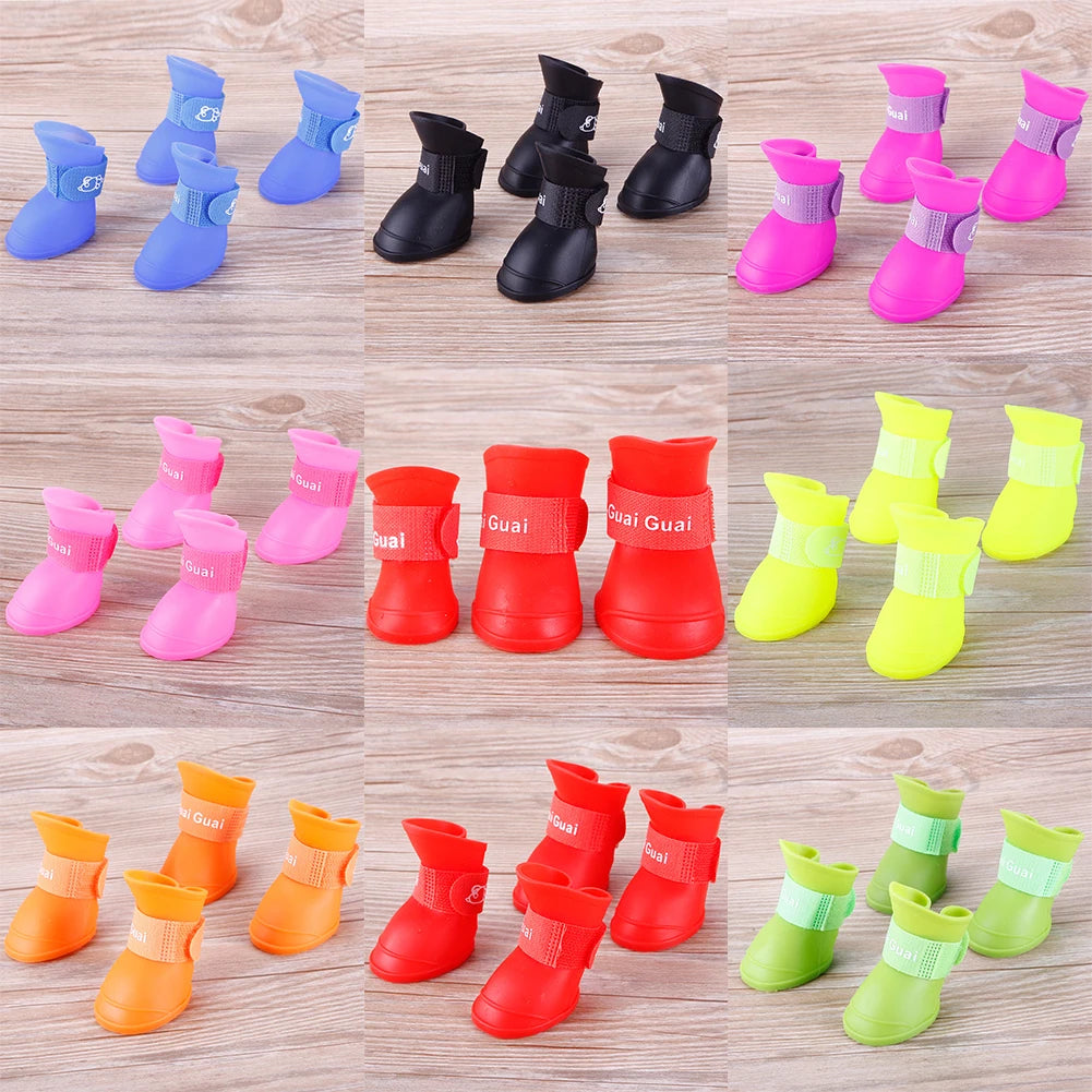 4Pcs S/M/L Size Dog Cat Rain Shoes Pet PVC Shoes Waterproof Rubber Booties Durable Cats Shoes For Large Medium Small Dogs