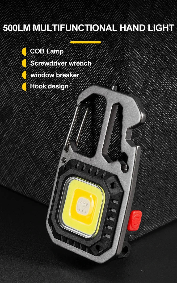 COB Keychain Work Light with Battery Display 8Mode Rechargeable High Lumens Portable LED Light for Camping Hiking Running