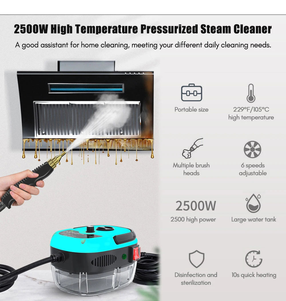 2500W Handheld Steam Cleaner High Pressure Steam Cleaner  High Temperature Steam Cleaner for Home Kitchen Car Steam Cleaning