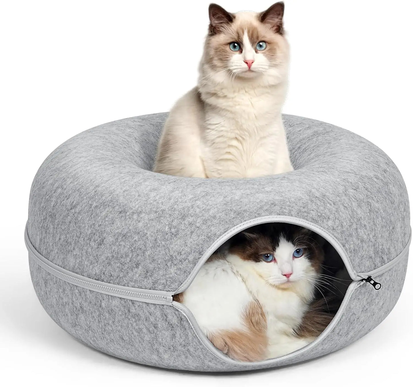 Cat Tunnel Peekaboo Cat Cave Bed for Indoor Cats Cat Donut Tunnel for Pet Cat House Cat Felt & Washable Interior Cat Play Tunnel