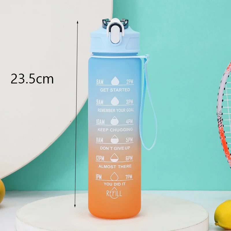 2L Outdoor Large Capacity Sport Water Bottle Creative Plastic Cup Bounce Cover Outdoor Leakproof Straw Cup with Time Marker