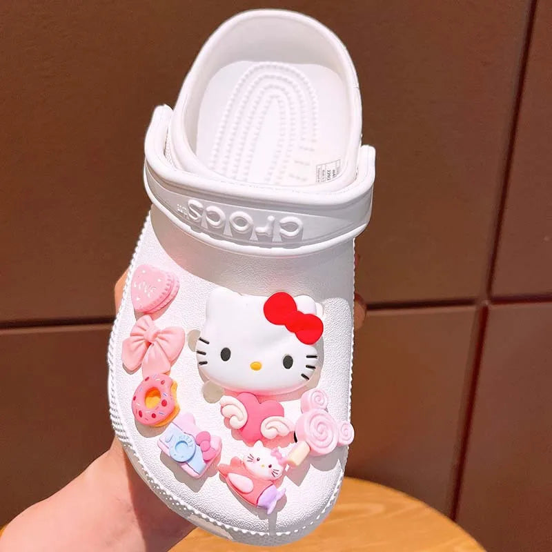 6-8Pcs Hello Kitty Kuromi Cinnamoroll Shoe Charm Set LED  Sanrio DIY Shoe Decorations Accessories for Slides Sandals Clogs Gift