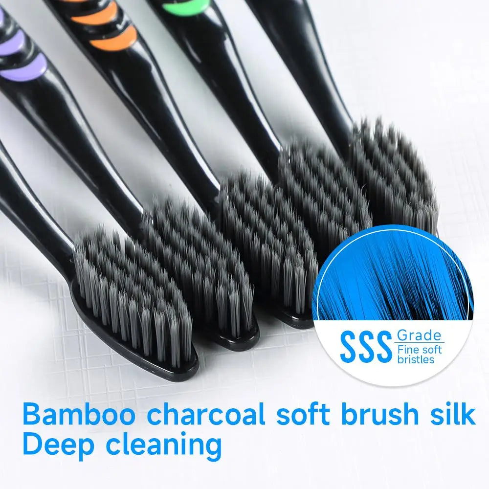 10 Pcs Family pack toothbrush, Bamboo Charcoal Soft Bristles Toothbrush, Travel Carry，Color random