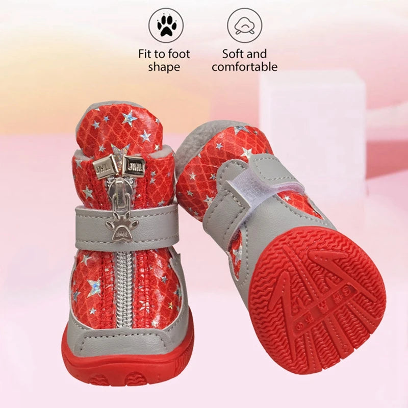 4pcs Pet Breathable Mesh Anti-Slip Boot For Small Medium Large Dogs Cats Outdoor Walking Shoe With Zipper Dog Ankle Boots