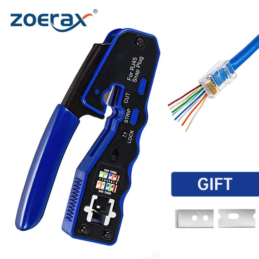 ZoeRax RJ45 Crimp Tool Pass Through Crimper Cutter for Cat6a Cat6 Cat5 8P8C Modular Connector Ethernet All-in-one Wire Tool