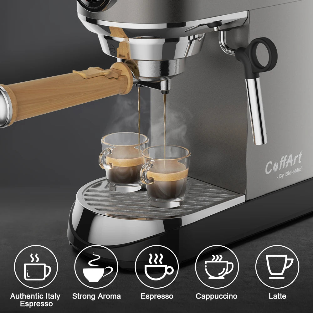 BioloMix 20 Bar Semi Automatic Coffee Machine, with Milk Steam Frother Wand,for Espresso,Cappuccino,Latte and Mocha