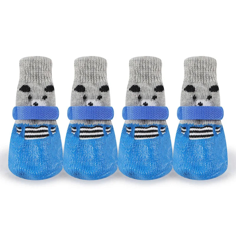 4pcs/set Cute Cotton Dog Shoes Waterproof Non-slip Rubber Cats Dogs Socks for Chihuahua Puppy Cat Rain Snow Boots Pet Products