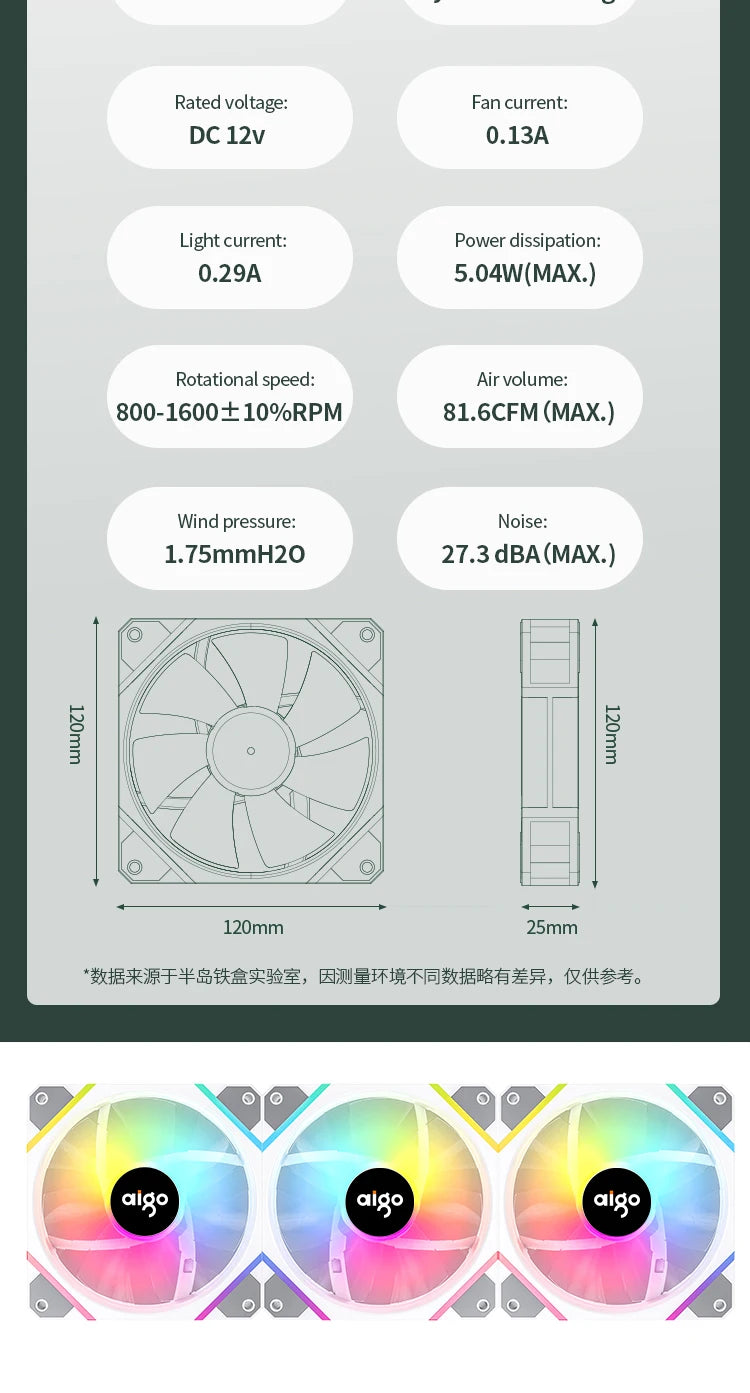 Aigo AM12PRO Rgb Fan Ventoinha PC 120mm Computer Case Fan Kit Water Cooler 4pin PWM CPU Cooling Fans 3pin5v argb 12cm Ventilador