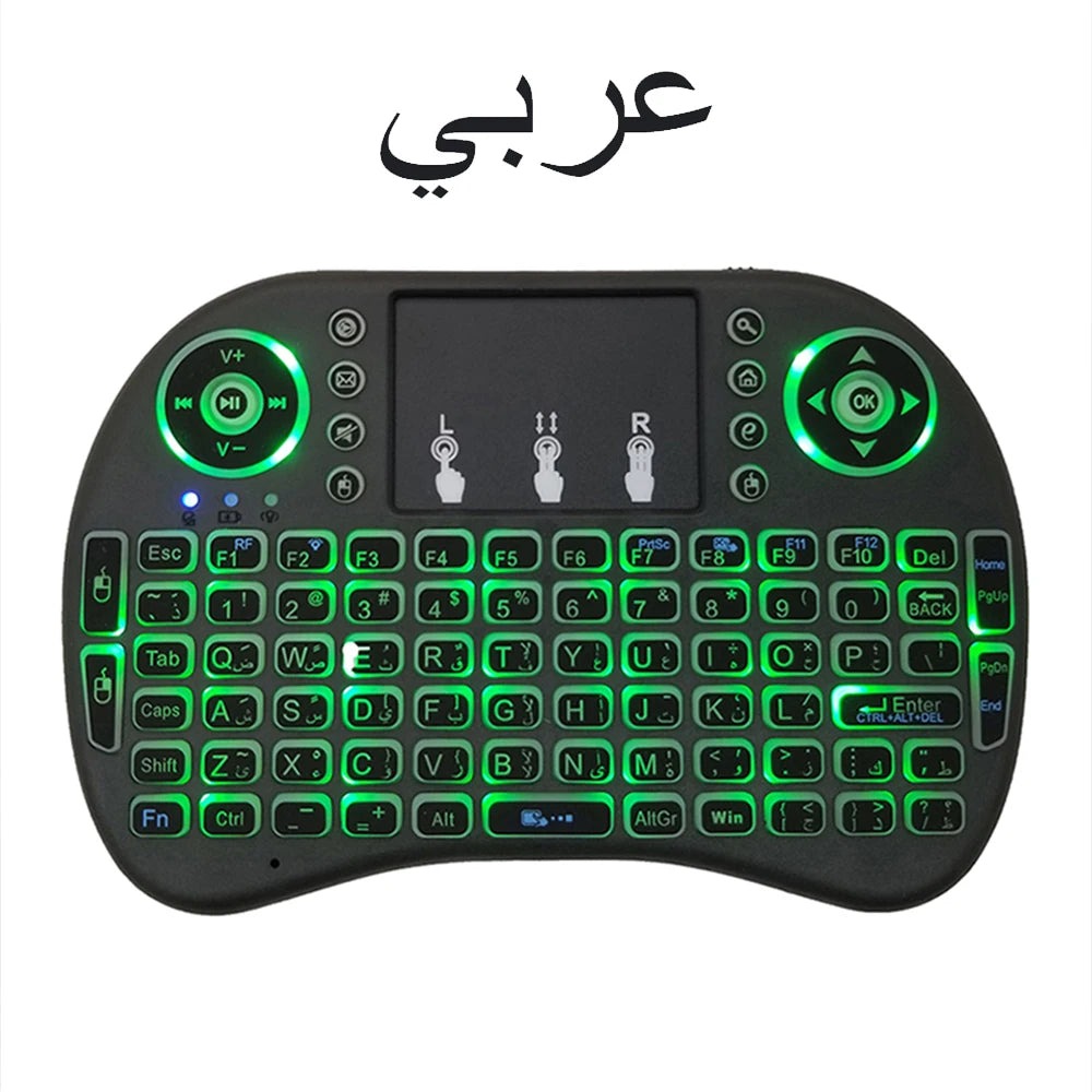 2.4G Air Mouse with Touchpad Keyboard i8 Arabic French Spanish Russian Backlit Mini Wireless Keyboard for PC Android TV Box