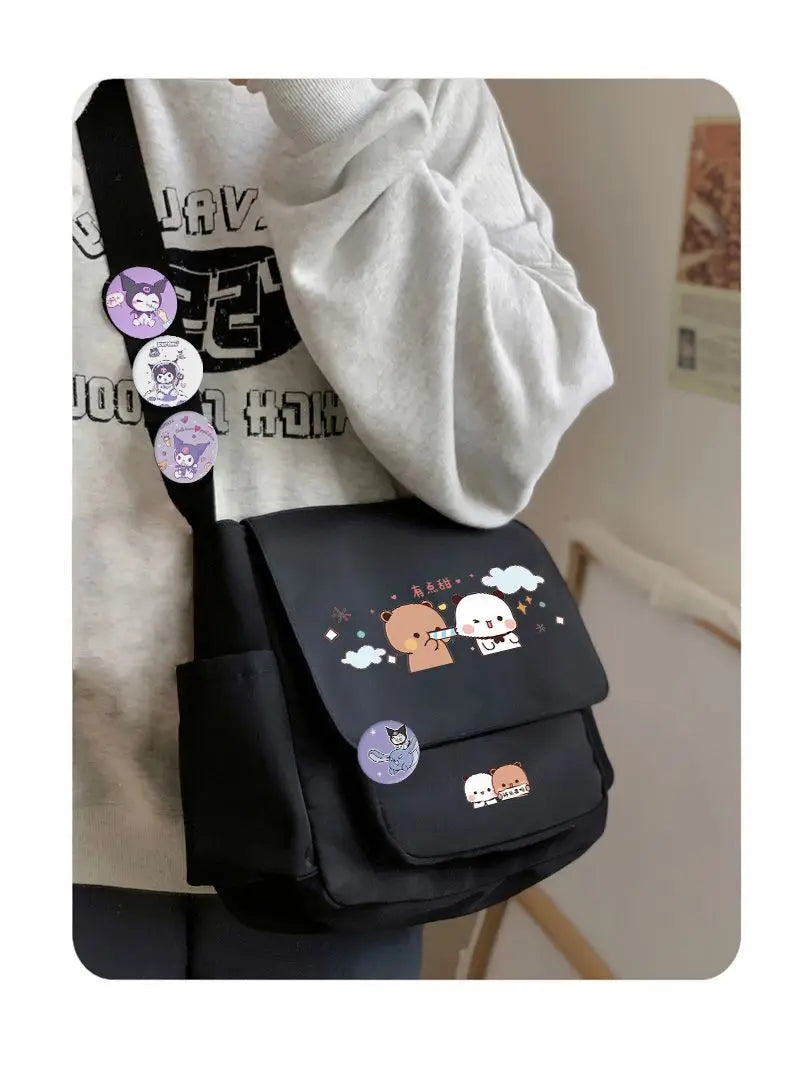 Cartoon bubu and Yier high-capacity Shoulder Bags Student Sports Crossbody Backpack Black White Messenger Bag Girl birthday gift