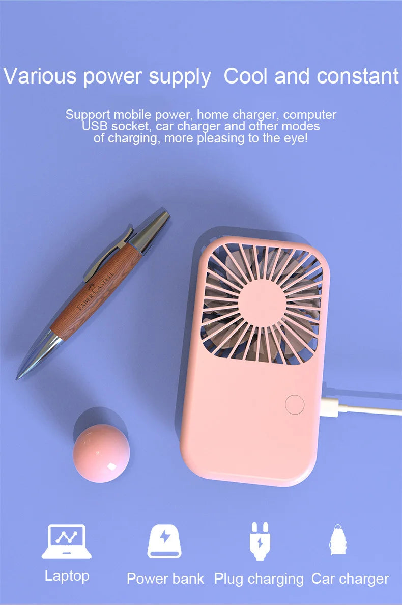 Compact Mini Fan Rechargeable Stand Small Pocket Fan with Three Wind Speeds Powerful Range Long-lasting Fan