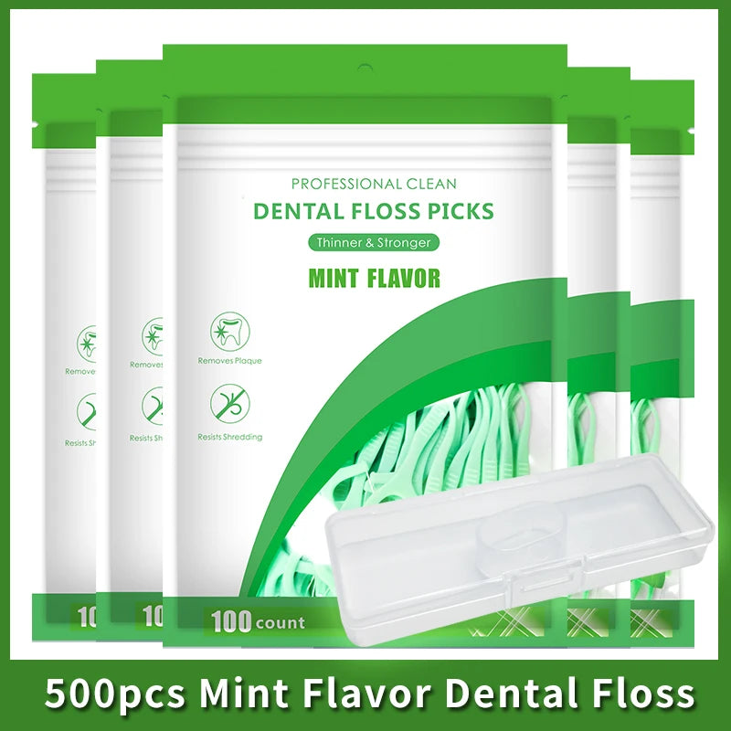 500pcs Mint Flavor Dental Floss Safe High-Grade Toothpick Stick Picks Plastic Toothpicks Ultrathin Peppermint Flavor Teeth Floss