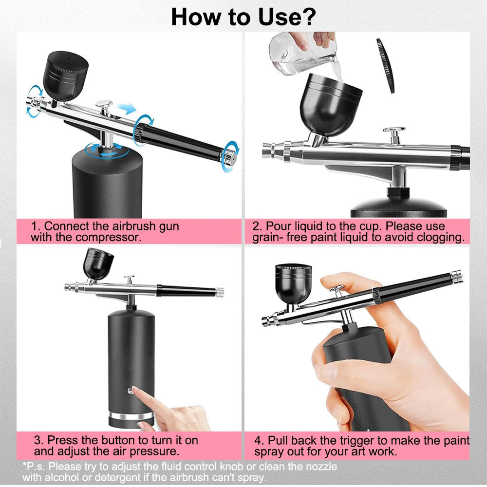 Airbrush Nail Portable Mini Air Brush With Compressor Kit for Nails Art Manicure Craft Pastry Cake Painting Nano Sprayer Gun