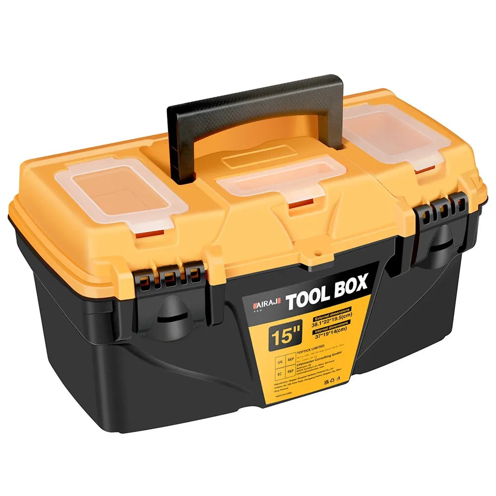 AIRAJ 12/15 Inch Hardware Toolbox, Plastic Thick Combination Suitcase Electrician Carpenter Electric Drill Storage Box