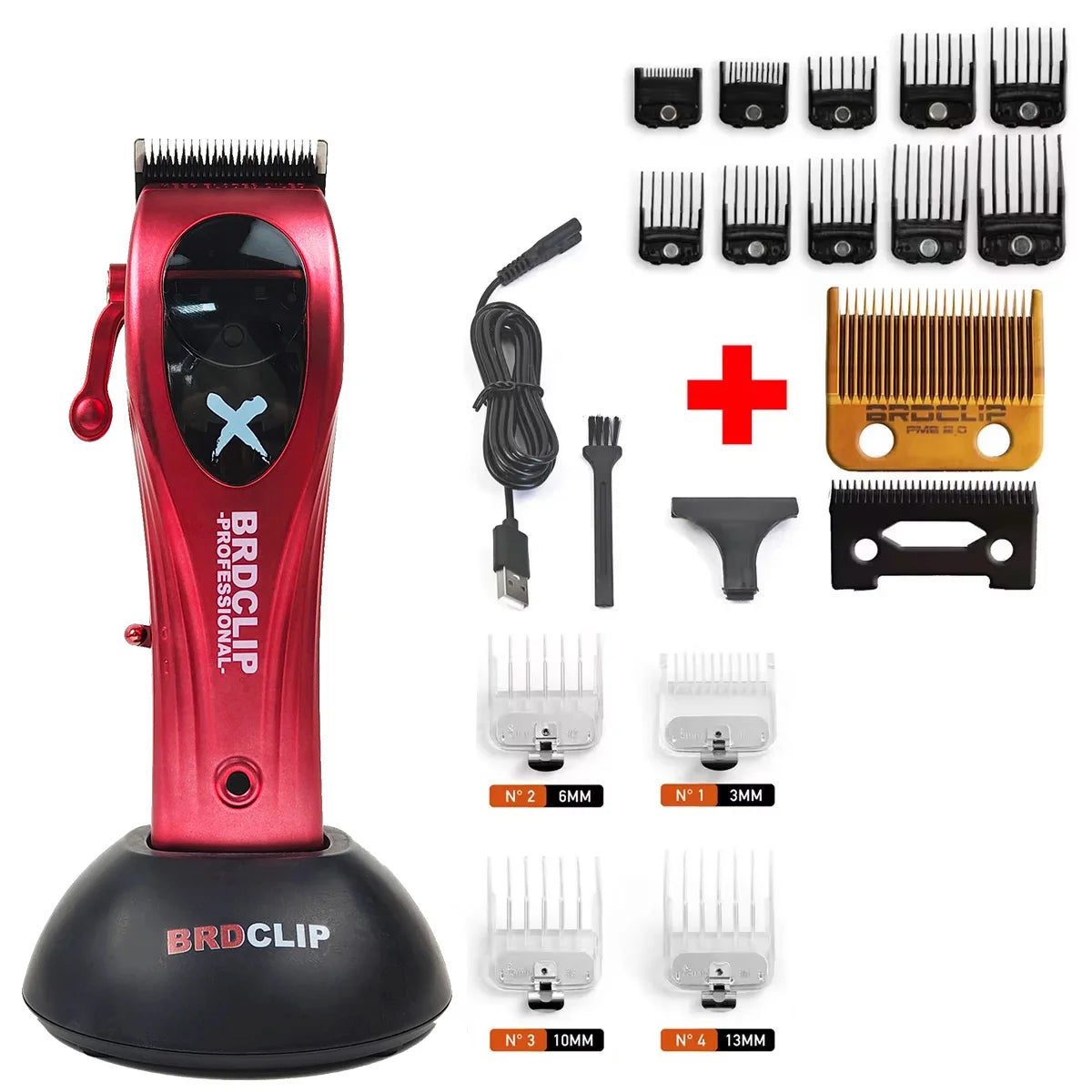 BRDCLIP X1C 9000RPM Magnetic Motor Hair Clipper Professional Barber Hair Cutting Machine Salon Trimmer for Men with Charge Base