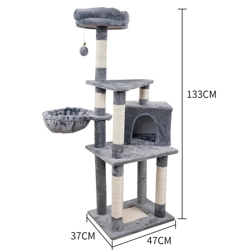 Cat Tower Hammock Cat Tree House Toy Bed Basket Big Condo Tunnel Home Ball Ceiling Ramp Outdoor Nest Swing Wooden Supplies Pet