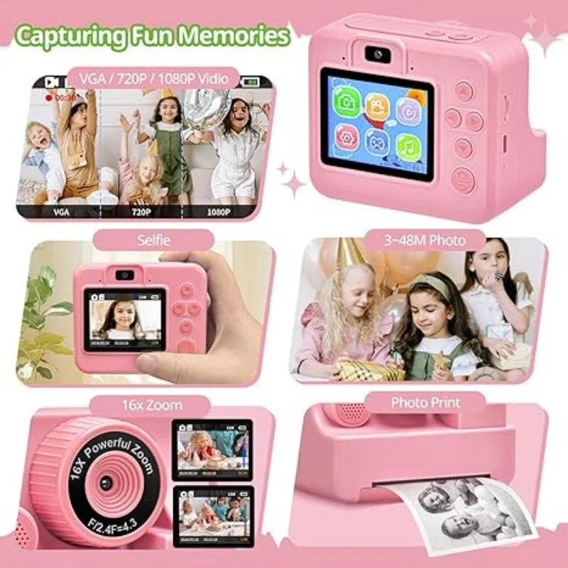 Children'sinstant printing camera,children's video photography, digital camera, toy, mini printer, boys and girls' birthdaygifts