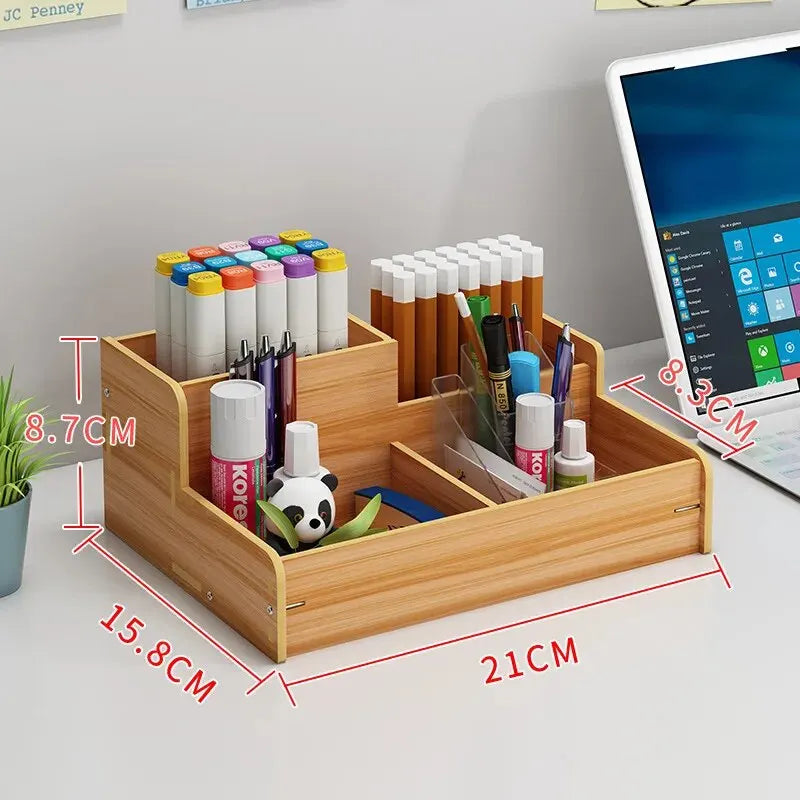 1pc Wooden Desk Organizer Multi-Functional DIY Pen Holder Storage Box Desktop Stationary Storage Rack for Home Office and School