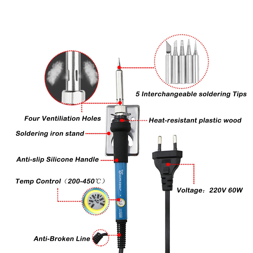 60W/80W Electric Soldering Iron Adjustable Temperature Digital Display Electronic Welding Repair Tools With Solder Tin Iron Tips