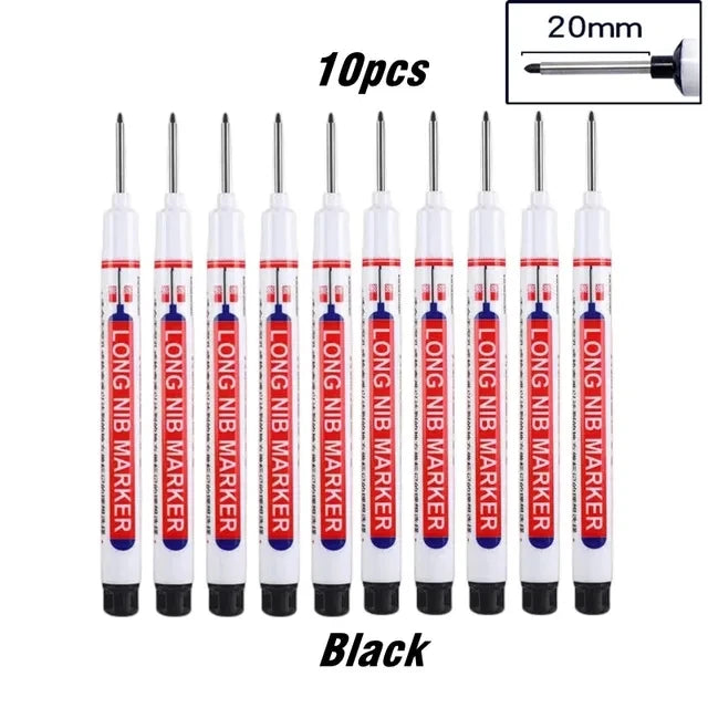 10Pcs/Set Multi-Purpose 20mm Deep Hole Long Nib Head Marker For Metal Perforating Pen Waterproof Bathroom Woodworking Decor Tool