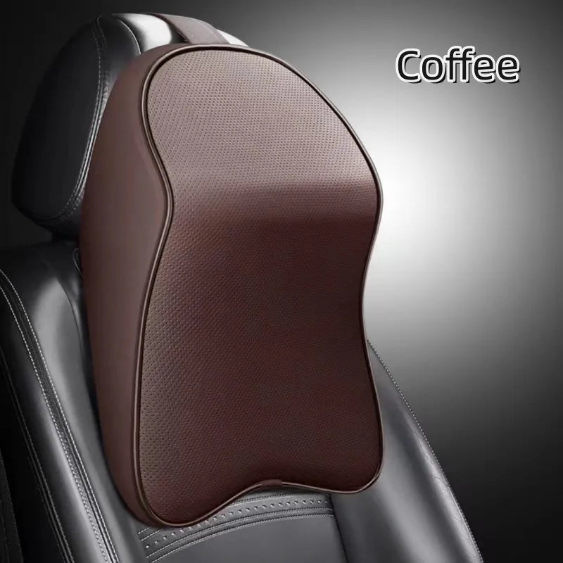 3D Nappa Leather Memory Foam Headrest Car Neck Pillow Support Neck Rest Pillow for Car Pain Relief Travel Neck Support