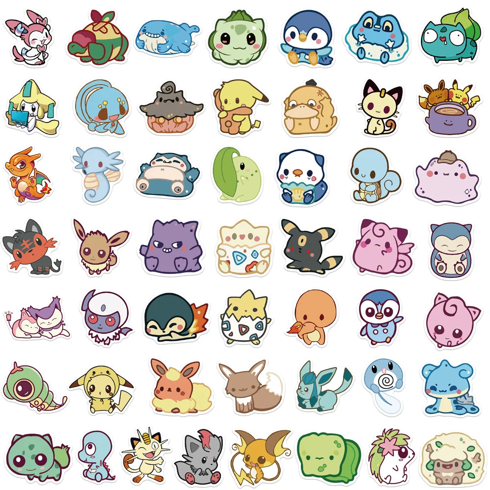 10/25/50pcs Kawaii Pokemon Anime Stickers Pikachu Stickers Laptop Suitcase Skateboard Guitar Cartoon Stickers Kid Gift Toys