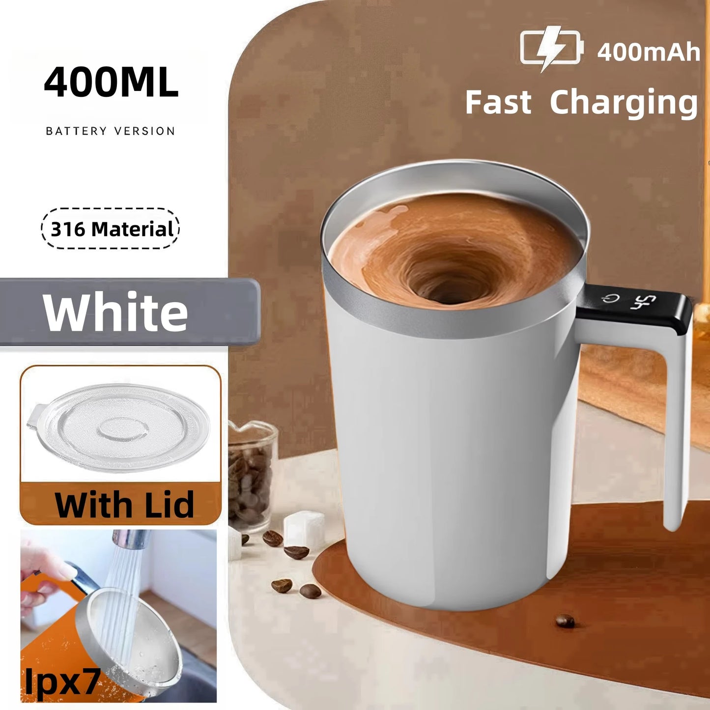 380ML Mini Electric Coffee Self Mixing Mug IP67 Waterproof Food Safe Coffee Mug USB Rechargeable Automatic Magnetic Cup For Tea