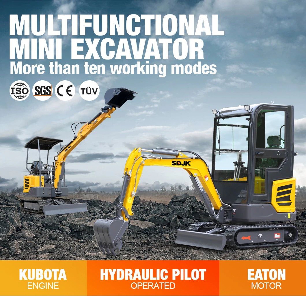 Best Selling 1.6 Ton Mini Excavator EPA/Euro 5 1 Ton 2 ton Crawler Excavators Hydraulic Kubota Agricultural Digger Customizable