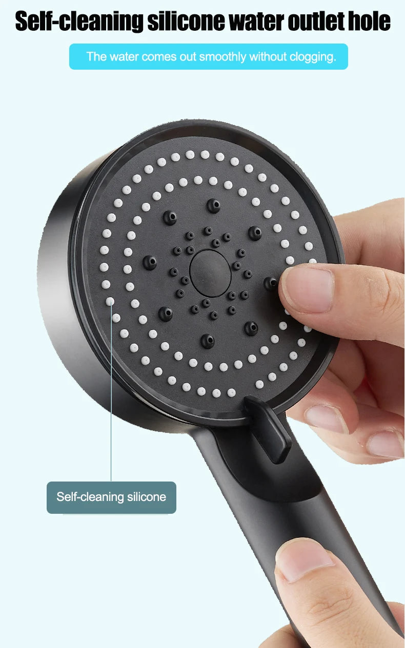 5 Modes Adjustable Rain Drenching Mode Black Bath Shower Head Head Water Saving High Pressure Showerhead Bathroom Accessories