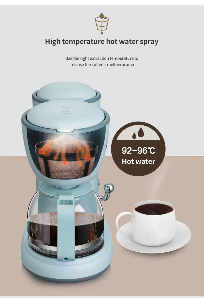 600ML American Coffee Maker Household Small Automatic Drip Mini Coffee Pot Flower Teapot Dual-Purpose Hot Drink 220V