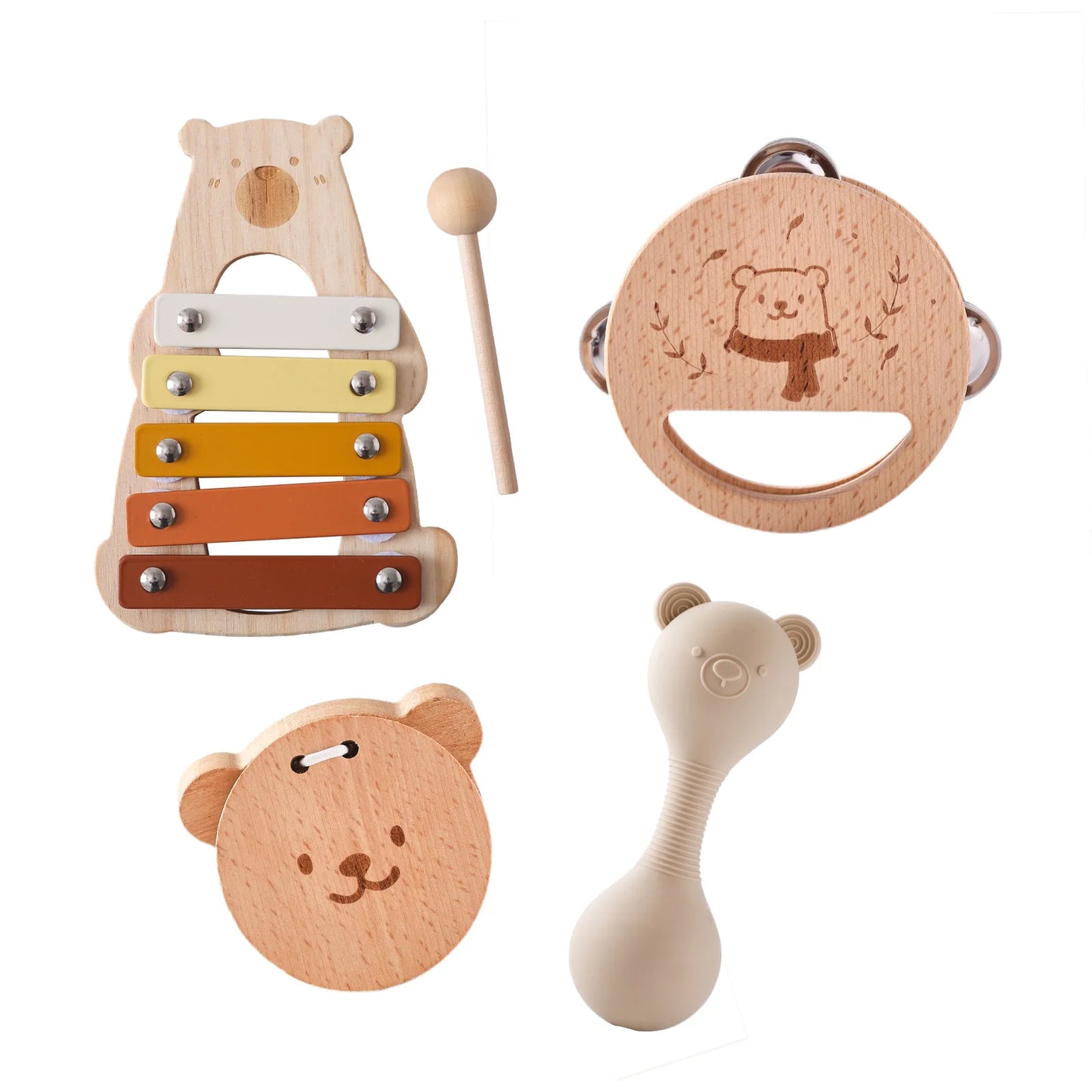 5pc Set Montessori Toys Baby Music Toys Musical Instrument Wooden Educational Toys Baby 0 3 Years Toys Bear Xylophone toys Gifts