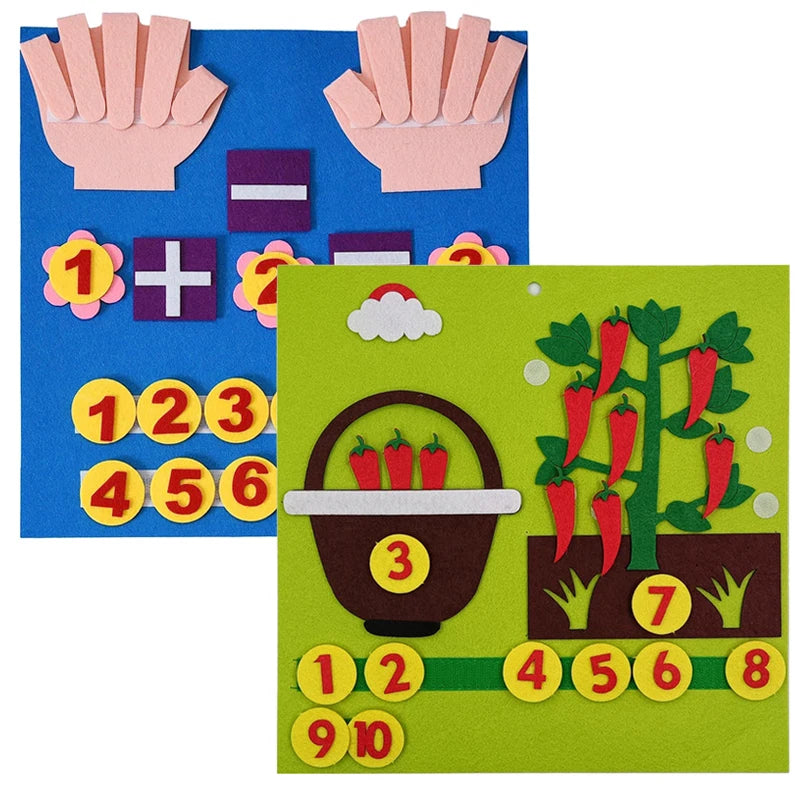 2PCS Kindergarten Felt Finger Math Busy Board Montessori Educational Learning Kids Toy Preschool Manipulatives for Classroom