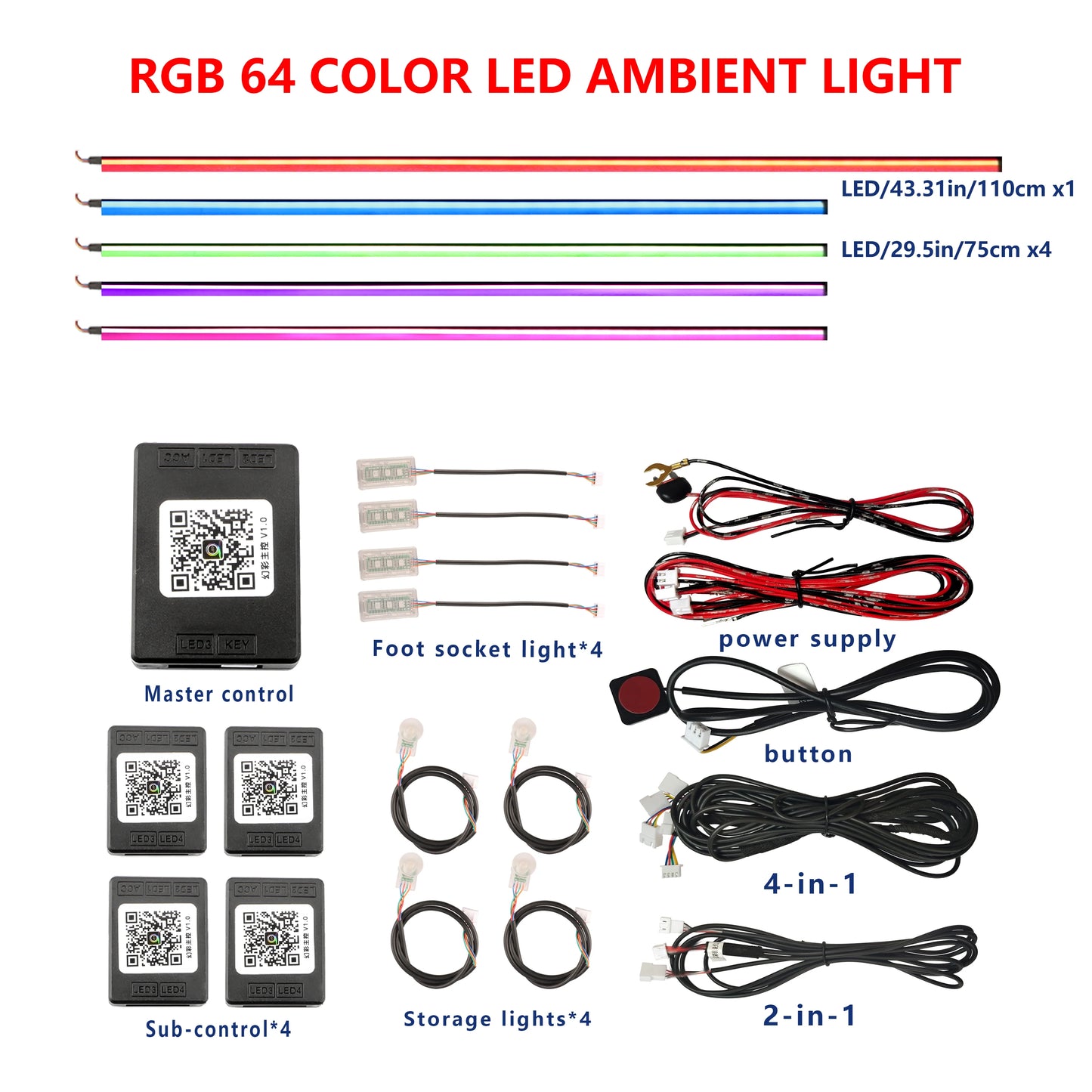 18/22 inch 213 64 Color Led Door Light Interior Rainbow Dashboard Acrylic Strip Rgb Kit Streamer Symphony Car Ambient Lighting