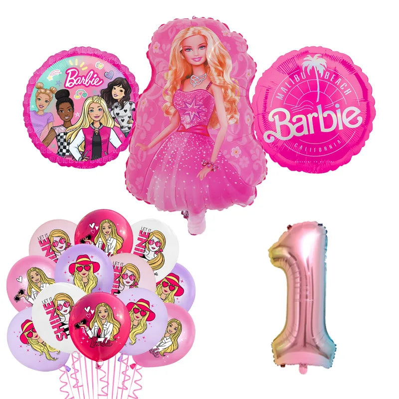 Barbie Birthday Party Supplies Pink Girl Disposable Tableware Banner Cupcake Topper Background Princess Balloons Gift Bag