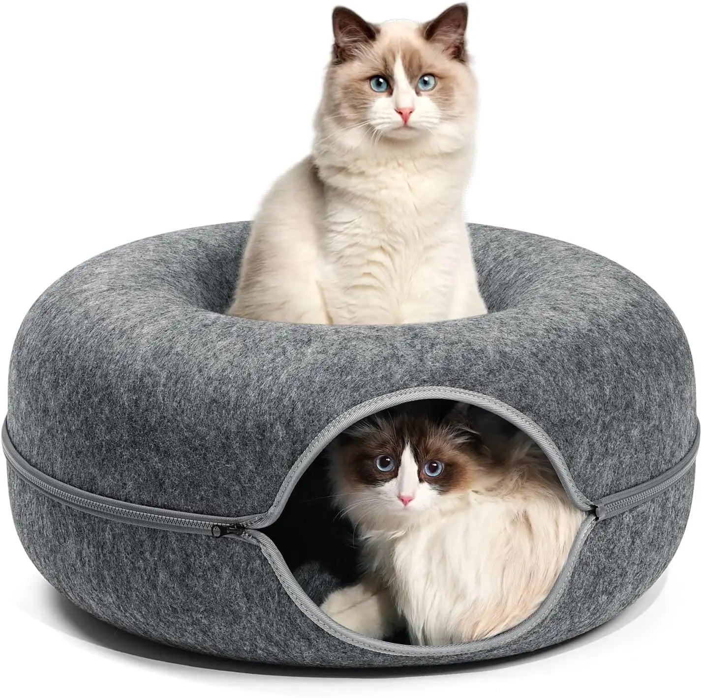 Cat Tunnel Peekaboo Cat Cave Bed for Indoor Cats Cat Donut Tunnel for Pet Cat House Cat Felt & Washable Interior Cat Play Tunnel