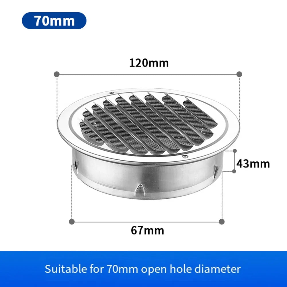 1pcs 70-300mm Round Stainless Steel Air Vent Grille Insect Protection Home Exterior Wall Ducting Ventilation Tool