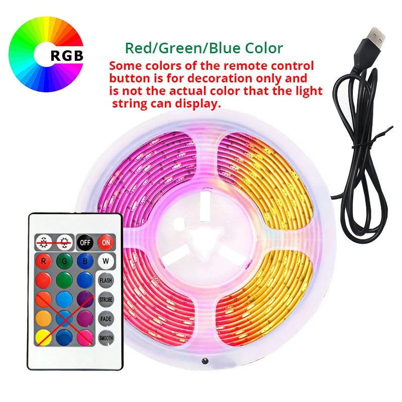 10M USB 2835 LED Strip Light RGB Remote Control Lights Flexible Lamp Tape Ribbon TV Desktop Screen Back Light Diode Tape