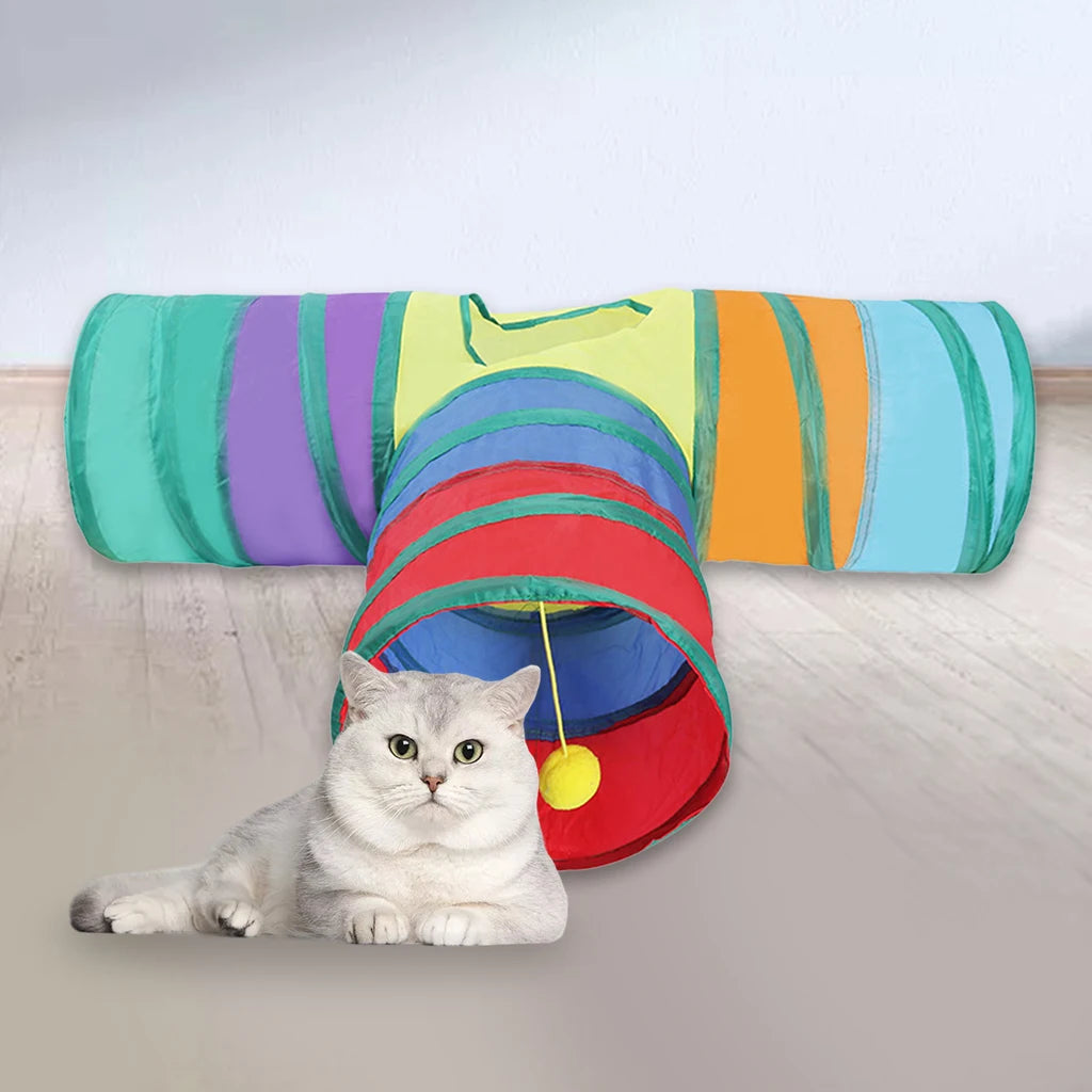 Cat Tunnel Folding Toy with Ball Play Tent Bed for Indoor Supplies