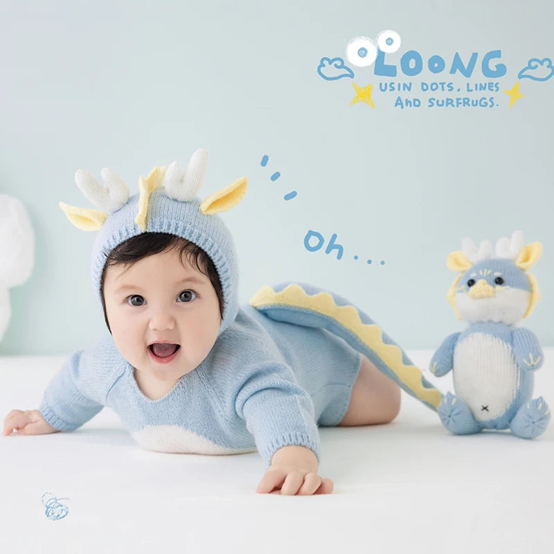 Baby Photography Clothes Lovely Knitted Dragon Outfit With Tail 3-5 Month Infant Photoshoot Props Sunflower Pillow Photo Prop